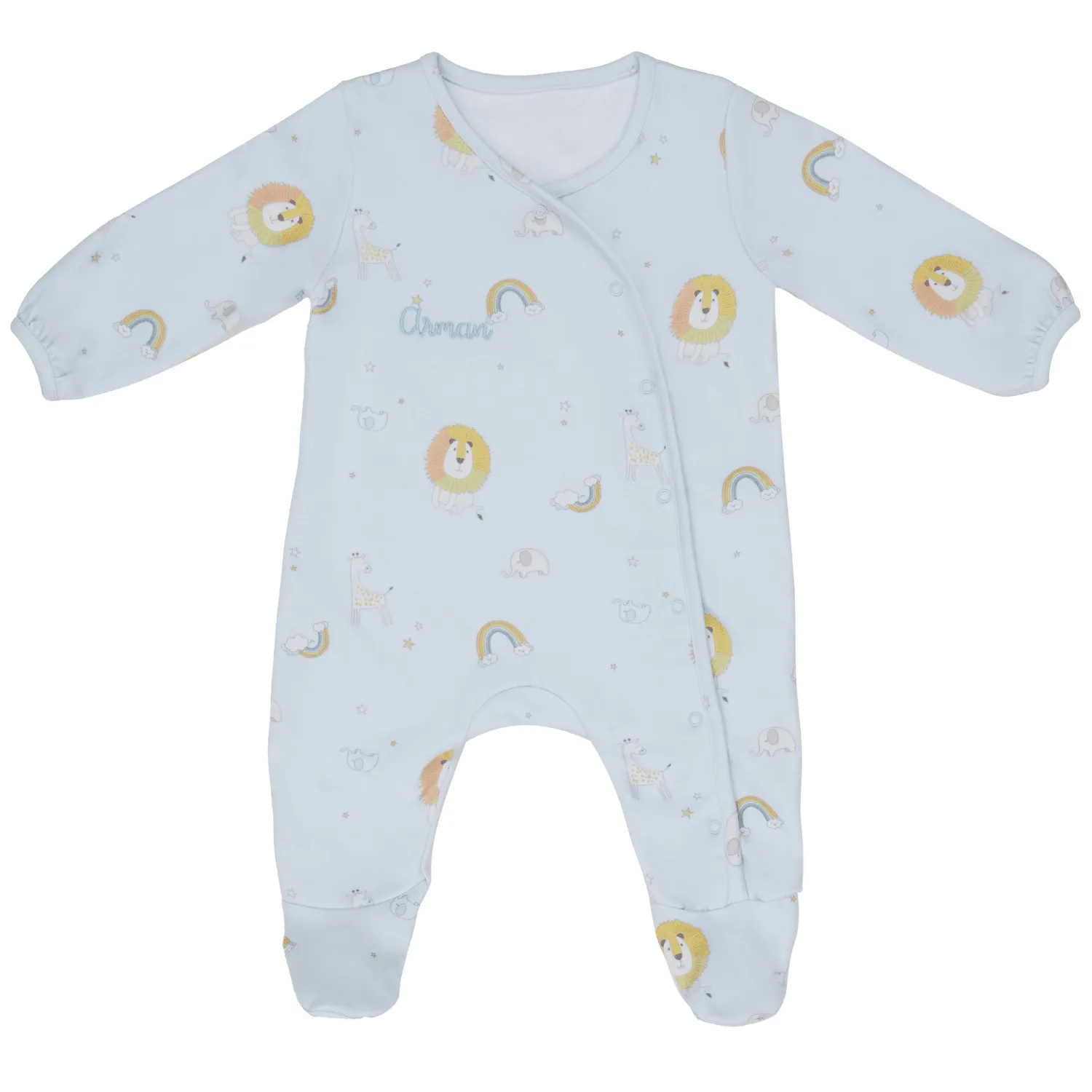 Personalised Lion Printed Baby Sleepsuit