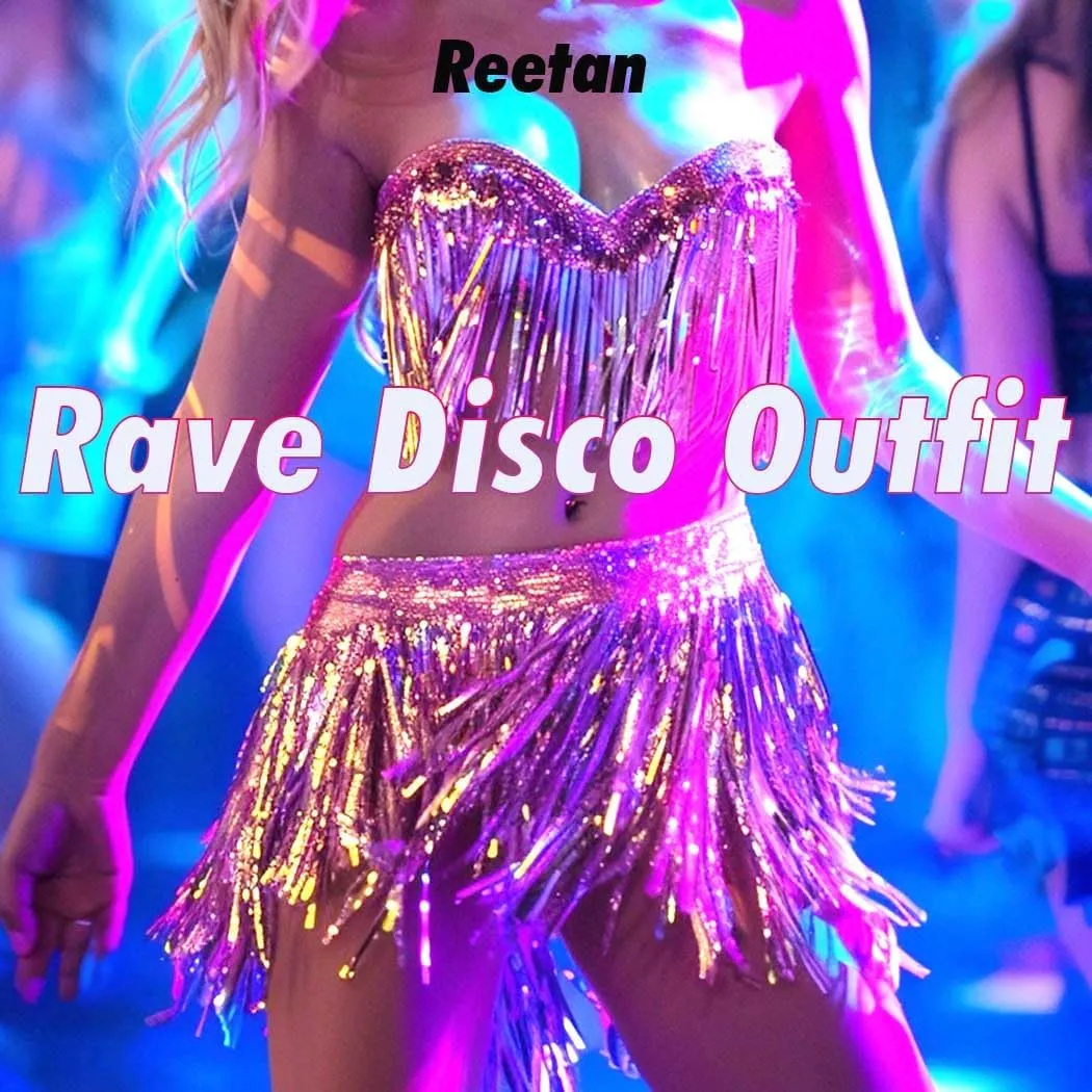 REETAN Fringe Sequin Skirt Belly Dance Sparkly Tassel Skirts for Women
