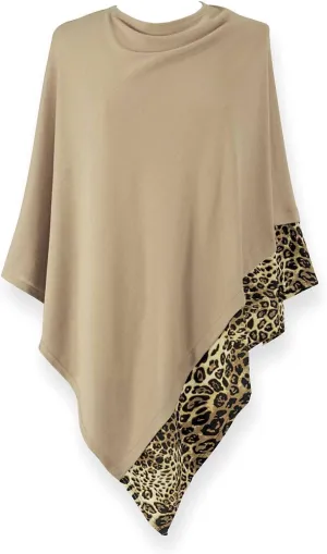 SAGEFINDS Leopard Trim Poncho | Lightweight Knit | Pullover Cape | Versatile Scarf for Spring, Summer, Fall