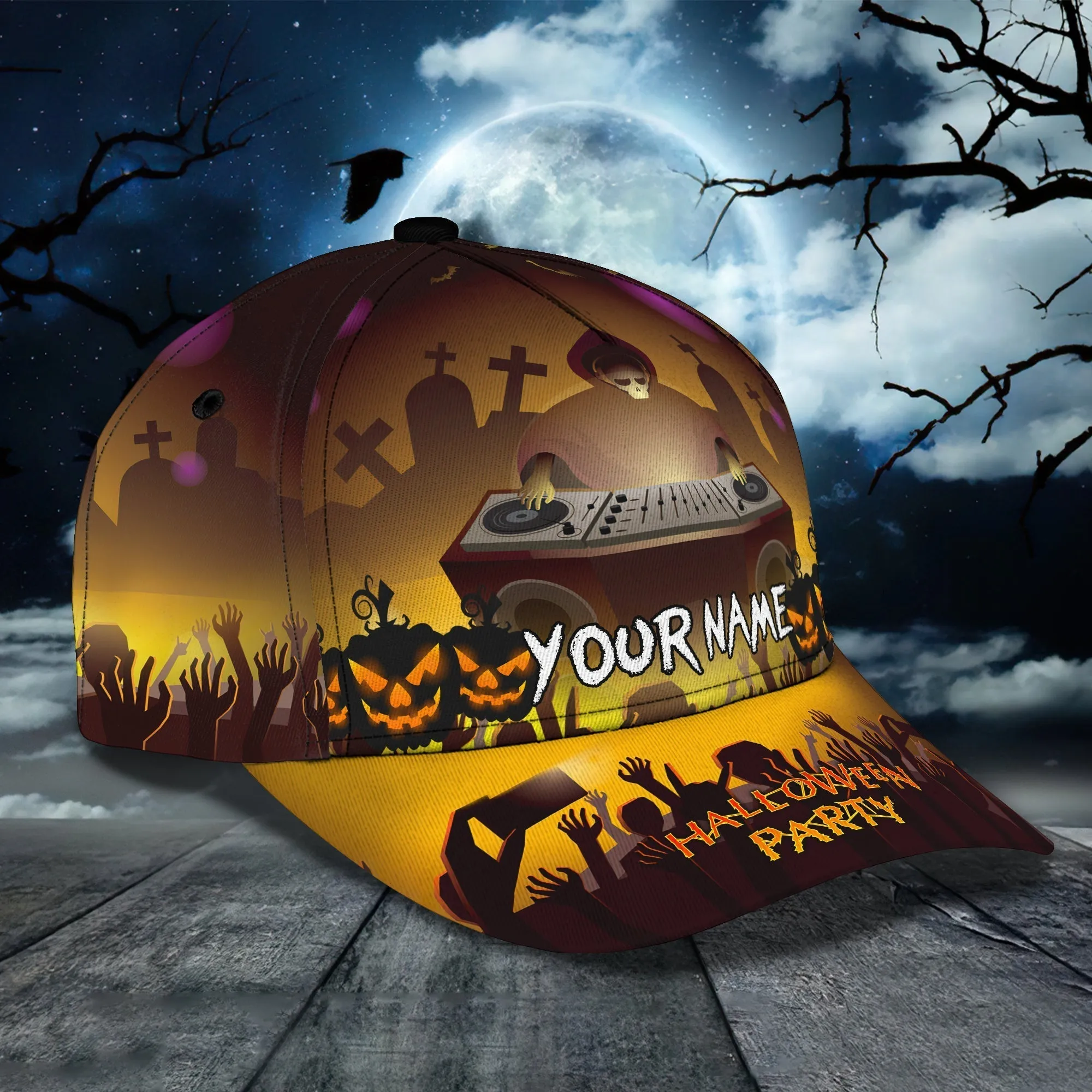 Style Halloween Dj Hat Customize Word Baseball Hat 3d, Cap with Adjustable Brim for Mens Womens
