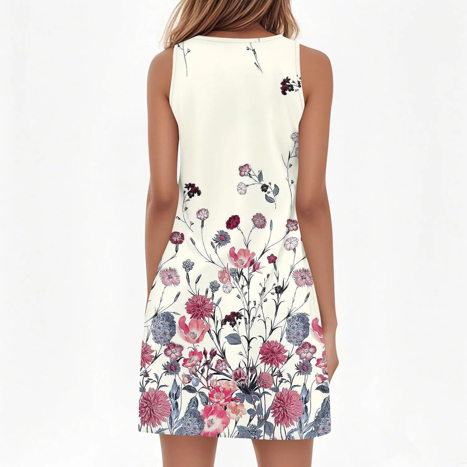 Summer Dresses for Women V-Neck Sundresses Sleeveless Loose Sleep Dress Beach Tank Dress Floral Casual T Shirt Dresses