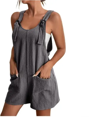 Summer Jumpsuits for Women 2025 Casual Sleeveless Short Overalls Loose Fit Adjustable Straps Rompers with Pockets
