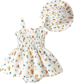 Toddler Baby Girl Summer Clothes Halter Floral Romper Dress Backless Outfits with Hat