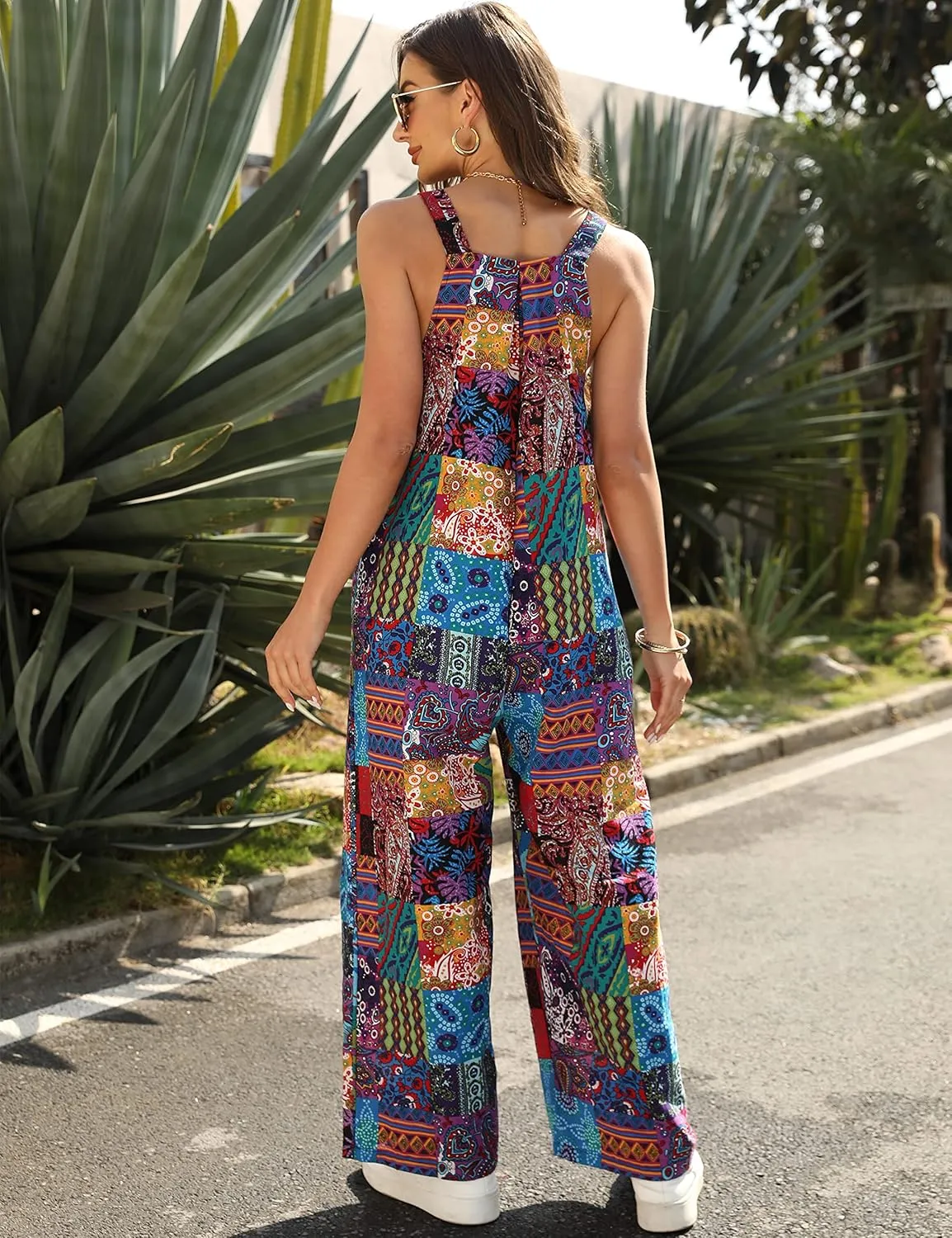 UANEO Overalls for Women Loose Fit Summer Wide Leg Jumpsuits Floral Boho Clothes
