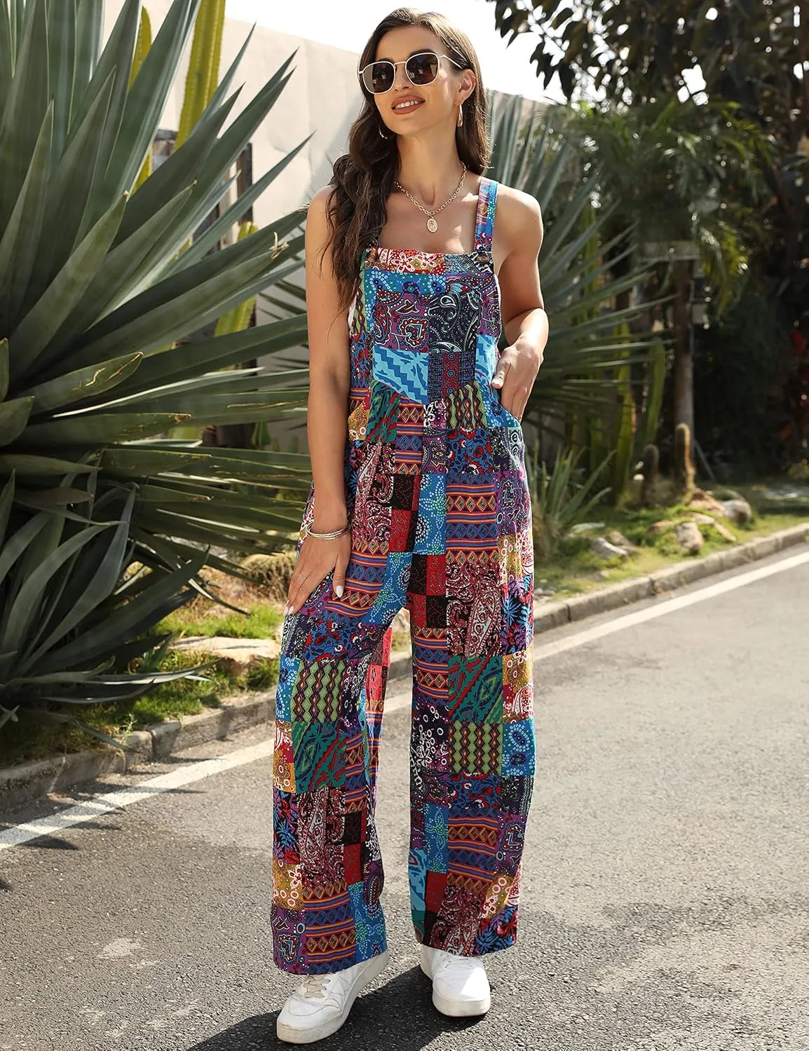 UANEO Overalls for Women Loose Fit Summer Wide Leg Jumpsuits Floral Boho Clothes
