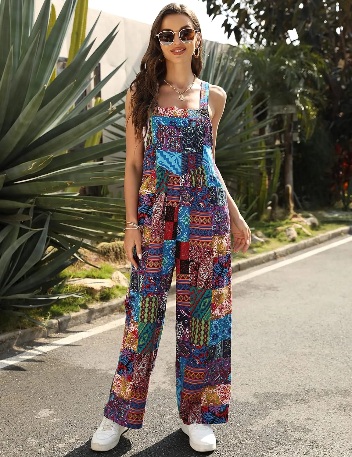 UANEO Overalls for Women Loose Fit Summer Wide Leg Jumpsuits Floral Boho Clothes