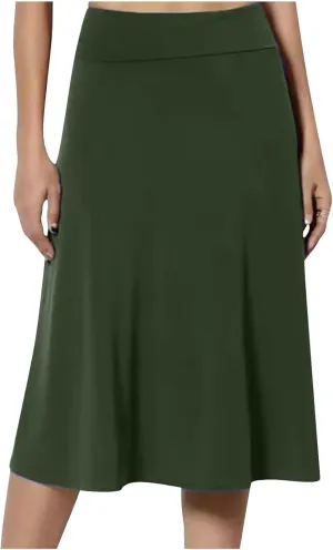 Women's High Waist Flared Skirt Pleated Midi Length Skirt A-Line Plus Size Casual Summer Lightweight Solid Long Skirt