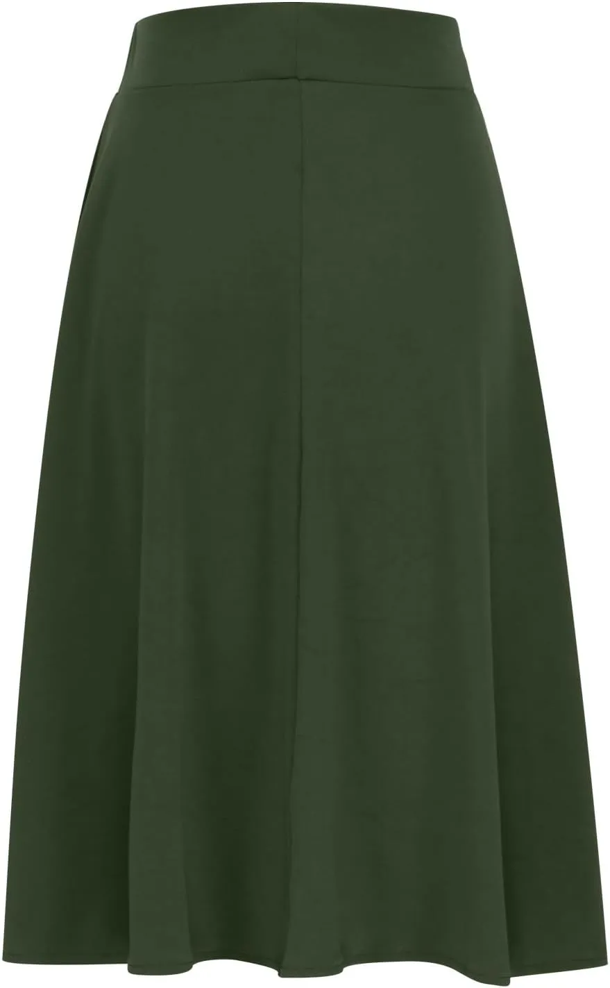 Women's High Waist Flared Skirt Pleated Midi Length Skirt A-Line Plus Size Casual Summer Lightweight Solid Long Skirt