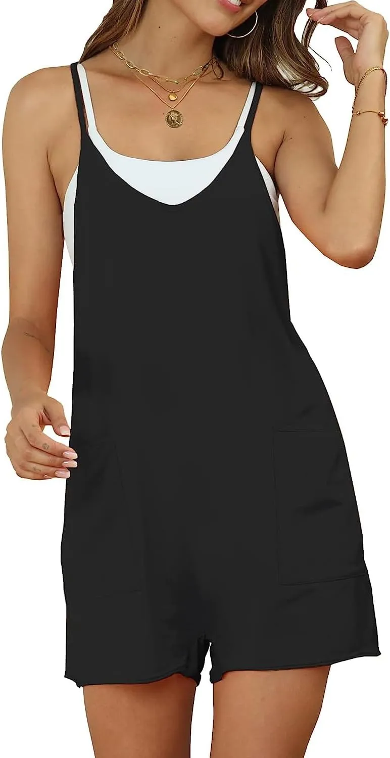 Women's Overall Shorts Rompers Sleeveless Spaghetti Strap Baggy Overalls Jumpers High Elasticity and Loose Fitting
